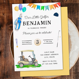 Notre petit golfeur chariot jaune carte d'annivers
