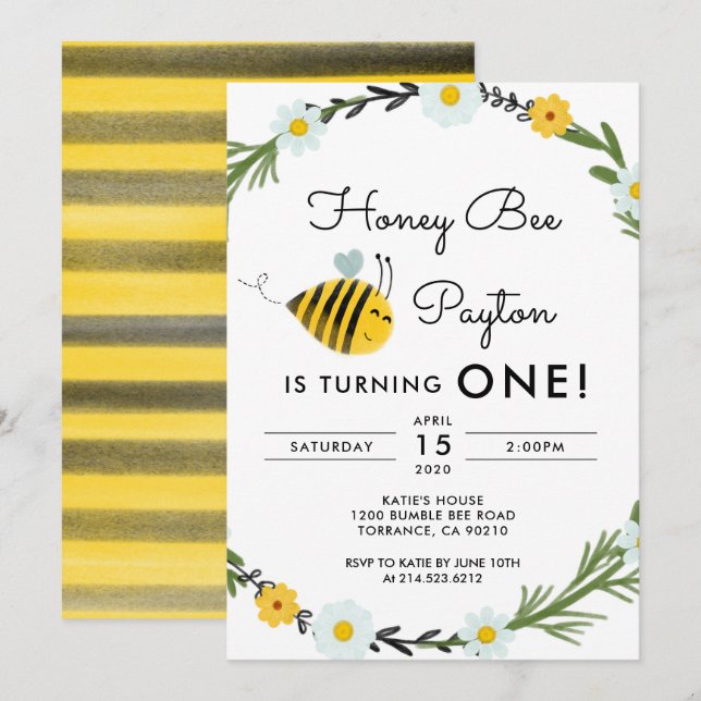 Notre Petit Hone Bee Invitation d'anniversaire (Devant / Derrière)