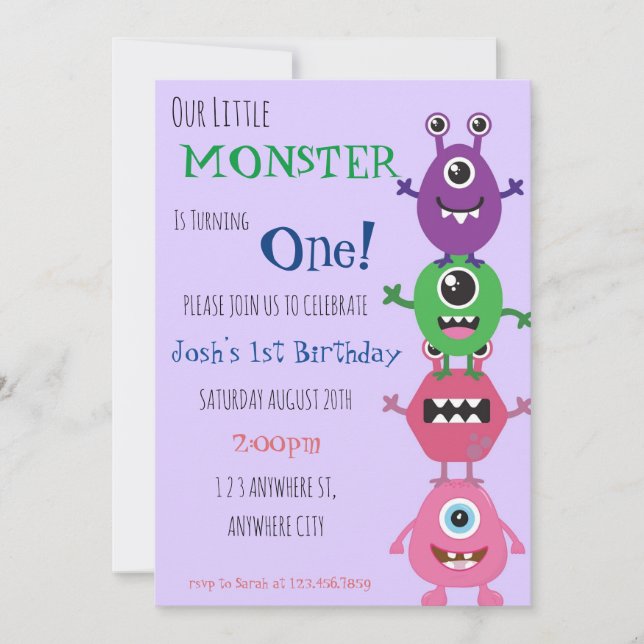 Notre petit monstre devient un Invitation d'annive (Devant)