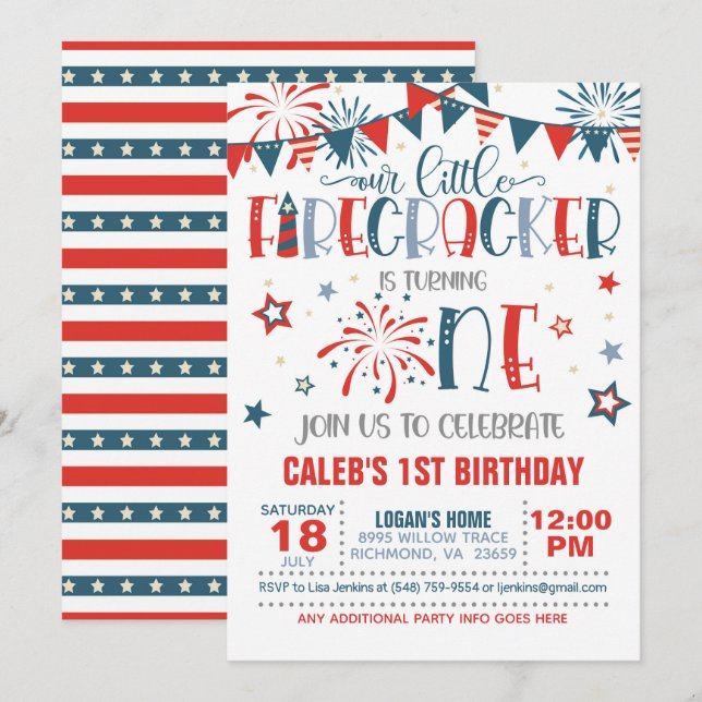 Notre petit pétard 1er anniversaire Invitation (Devant / Derrière)