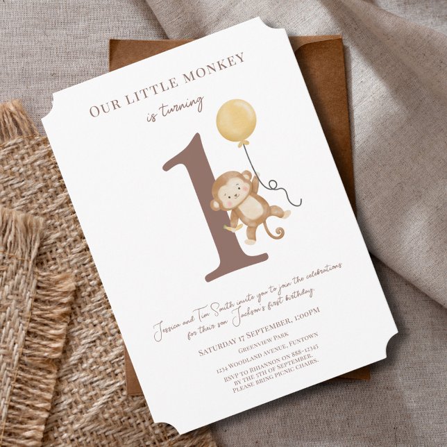 Notre petit singe bébé garçon 1er invitation anniv (Créateur téléchargé)
