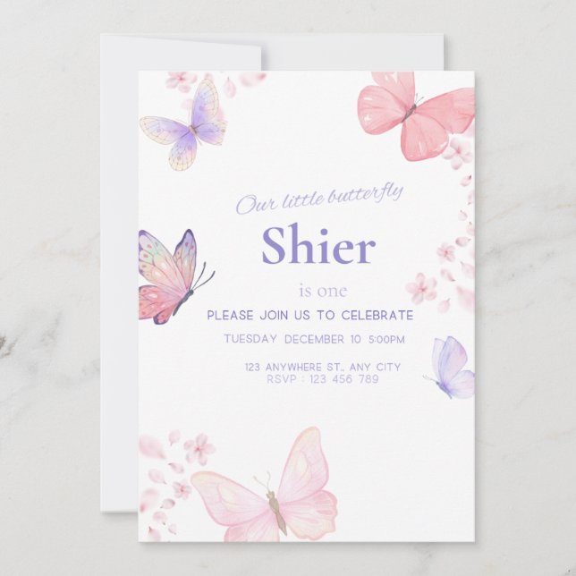 Notre petite invitation à 1er anniversaire papillo (Devant)