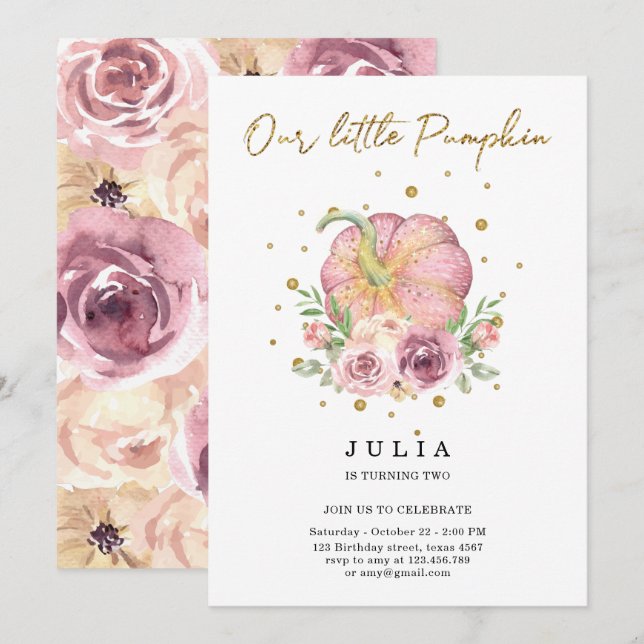 Notre Petite Invitation Citrouille Anniversaire Ro (Devant / Derrière)