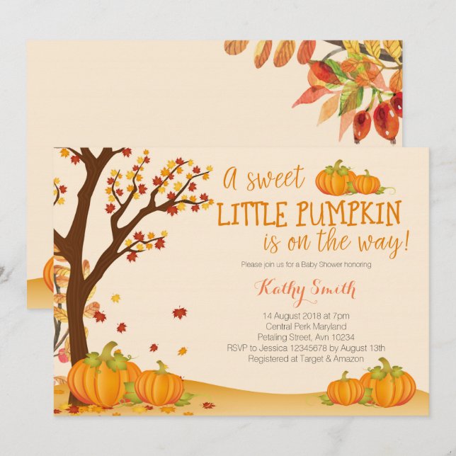 Notre Petite Invitation De BABY SHOWER Citrouille (Devant / Derrière)