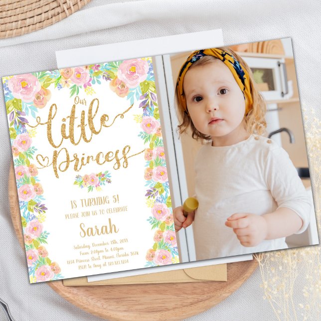 Notre petite princesse Anniversaire Invitations av (Our Little Princess Birthday Invitations w photo)