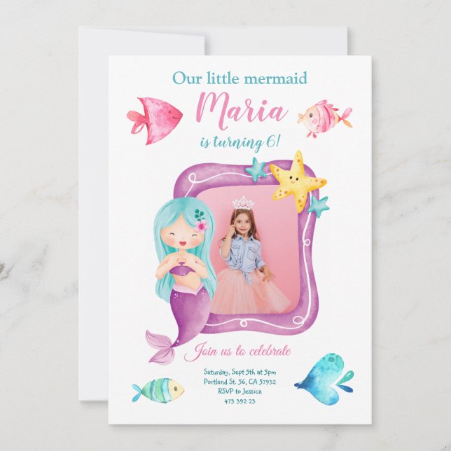 Notre Petite Sirène Photo Invitation Anniversaire (Devant)