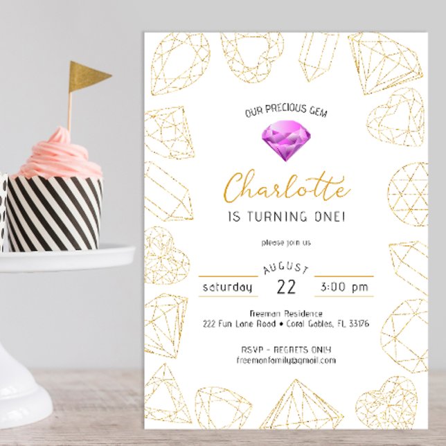 Notre Précieux Invitation d'anniversaire Gem Purpl (gem gold glitter birthday party invitation)