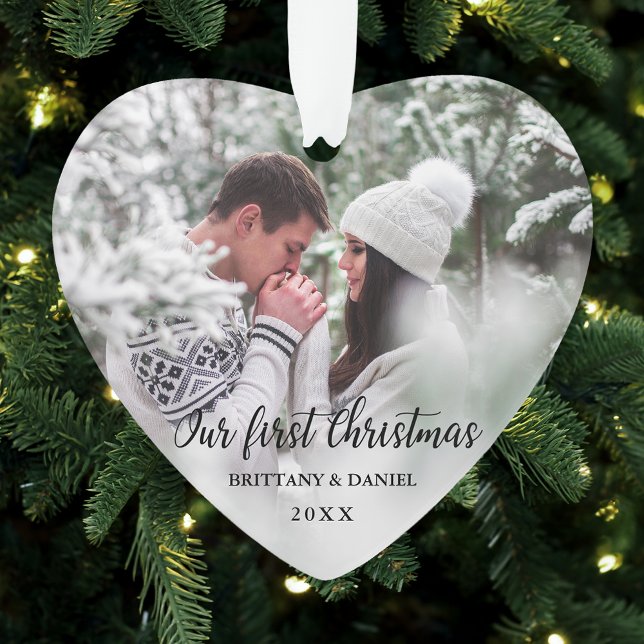 Notre premier couple de Noël Coeur photo S (Customize to change your personalized text size or text style.)