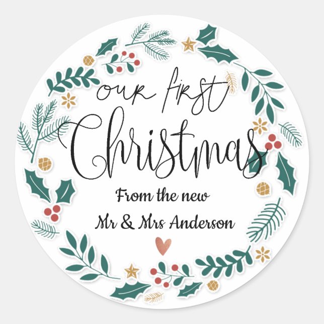 Notre Premier Noël En Couple | Sticker de couronne (Devant)