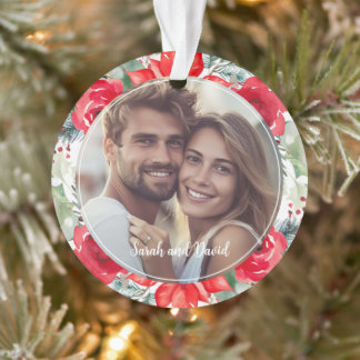Notre Premier Noël Fiancés Photo Florale Élégante