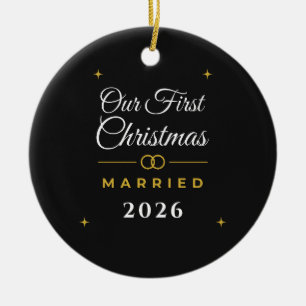 Notre Premier Noël Mariés 2026 Ornement Noir Or