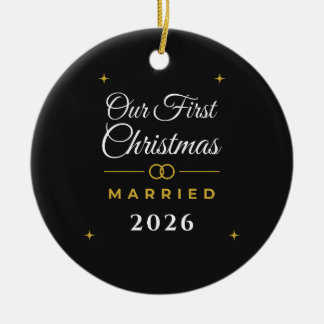 Notre Premier Noël Mariés 2026 Ornement Noir Or