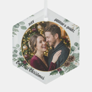 Notre premier Noël Ornement en verre avec photo de