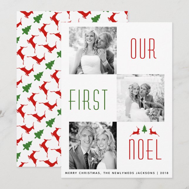 Notre premier Noel premier carte photo de cerfs de (Devant / Derrière)