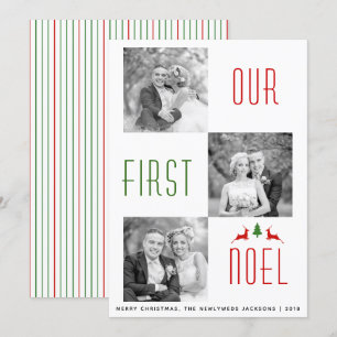Notre premier Noel rayures de Noël carte photo