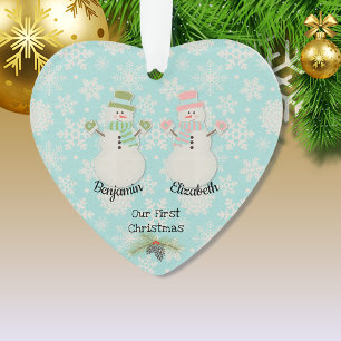 Notre premier Ornement Coeur Couple Snowman de Noë