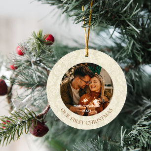 Notre première photo Beige Vintage Damas de Noël
