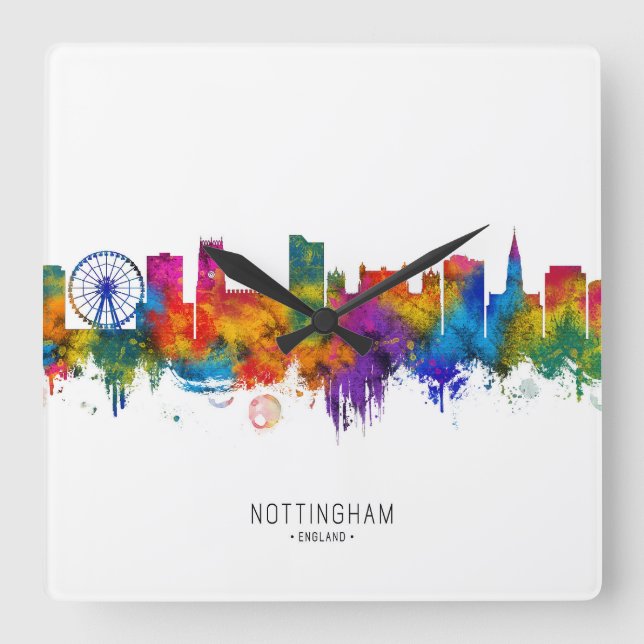 Nottingham England Skyline Quadratische Wanduhr (Vorderseite)