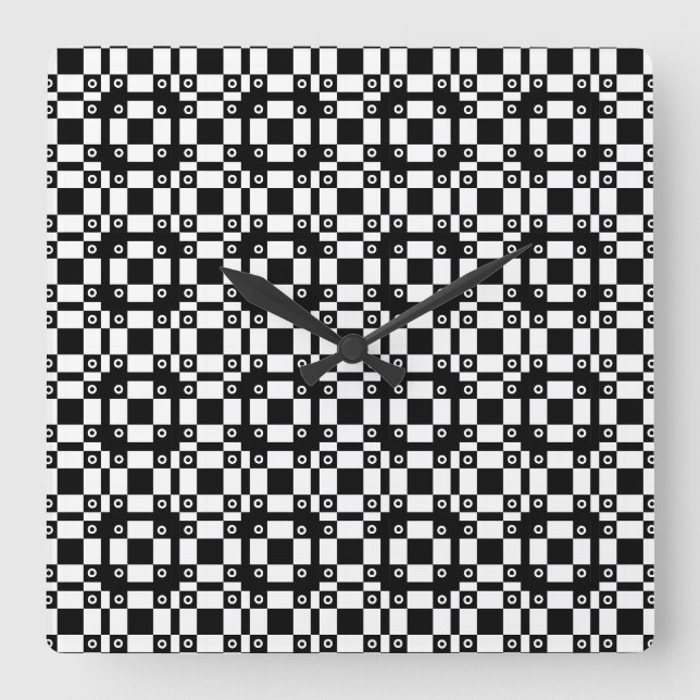 Noughts and Squares Schwarz-weiß Quadratische Wanduhr (Vorderseite)