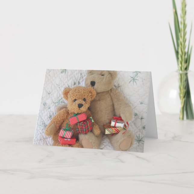 nounours avec cadeau de Noël carte de voeux (Devant)