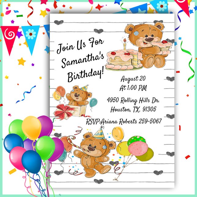 Nounours de fête d'anniversaire Invitation d'anniv (Créateur téléchargé)