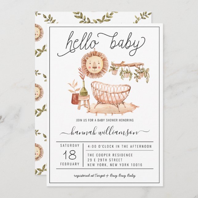 Nourriture Neutral Boho | Invitation Baby shower (Devant / Derrière)