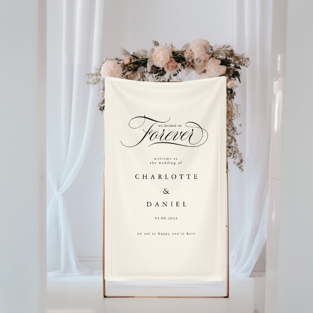 NOUS AVONS DÉCIDÉ DE TOUJOURS ! Bannière élégante  (WE DECIDED ON FOREVER! Elegant, Beige Wedding Banner with your name and date.)