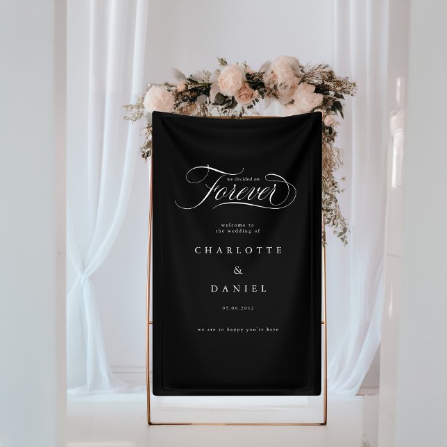 NOUS AVONS DÉCIDÉ DE TOUJOURS ! Bannière élégante  (WE DECIDED ON FOREVER! Elegant, Black & White Wedding Banner with your name and date.)