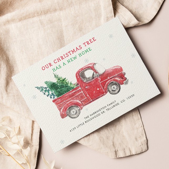 Nous avons déménagé Noël vacances Faire-part de dé (Our Tree Has A New Home Christmas Moving Announcement)