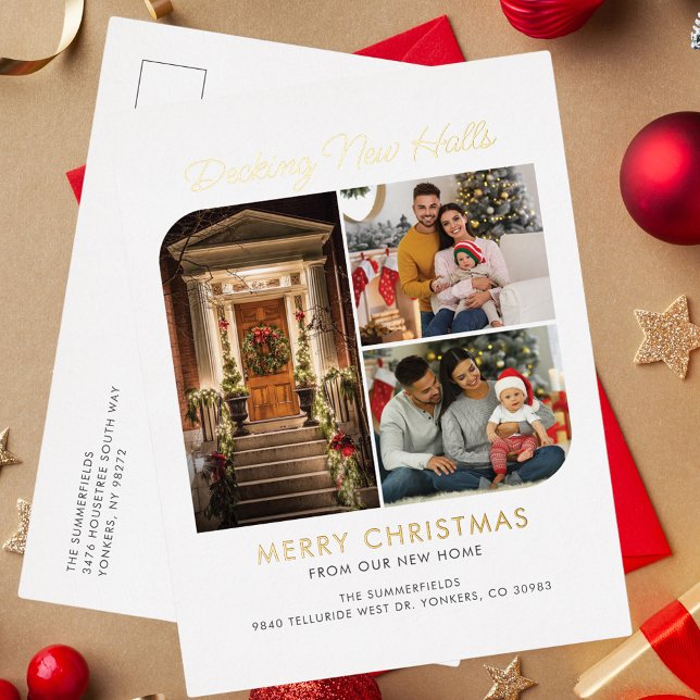 Nous avons déménagé vacances de Noël Famille Démén (Christmas Holidays Family Photo Collage Moving Announcement Greetings Postcard)