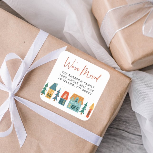 Nous avons déplacé Sticker de vacances (We've Moved Holiday Retro Houses Envelope Seal)
