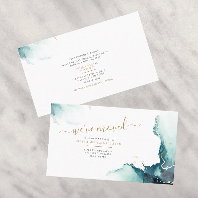 Nous avons déplacé un nouveau Faire-part de déplac (Emerald Marble Pattern Moving Announcement Business card)