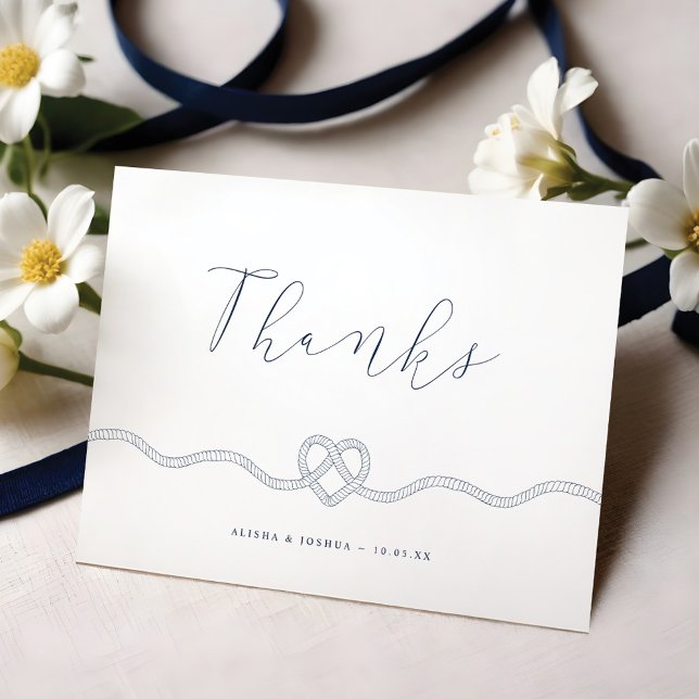 Nous Avons Lié La Marine Nautique Knot Et Le Merci (We Tied The Knot Nautical Navy & White Thank You)