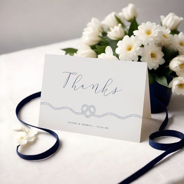 Nous Avons Lié La Marine Nautique Knot Et Le Merci (We Tied The Knot Nautical Navy & White Thank You)