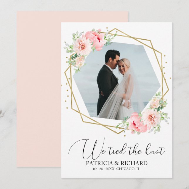 Nous avons noué le nœud rose floral faire-part de  (Devant / Derrière)