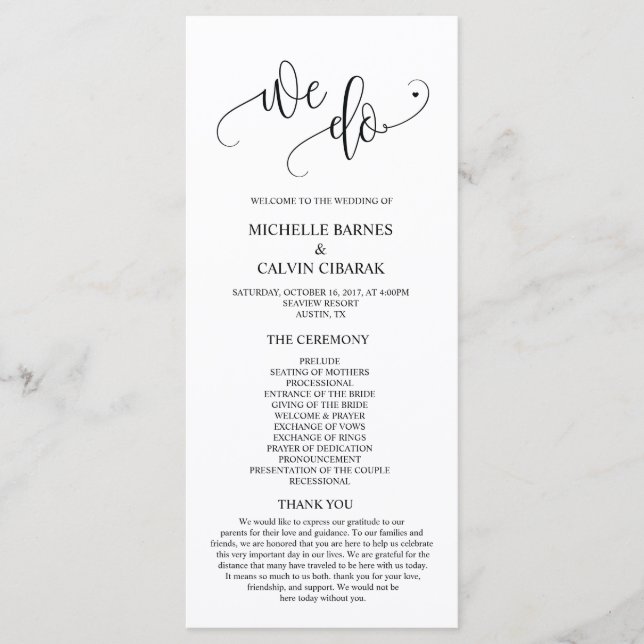 Nous faisons carte de programme de mariage dans le (Devant)