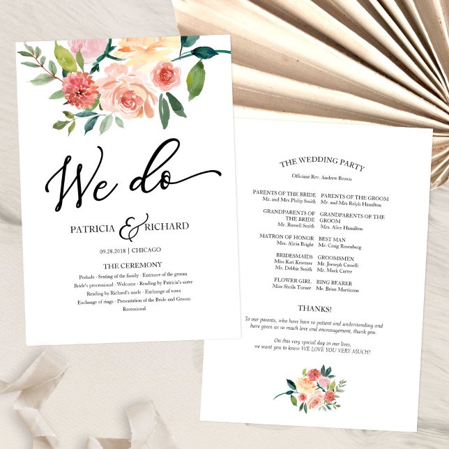 Nous faisons Floral Watercolor Wedding Programme (Créateur téléchargé)