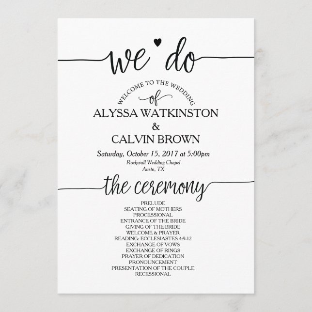 Nous faisons mariage carte programme 5x7 design (Devant)