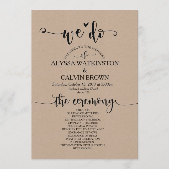 Nous faisons mariage carte programme 5x7 design v3 (Devant)