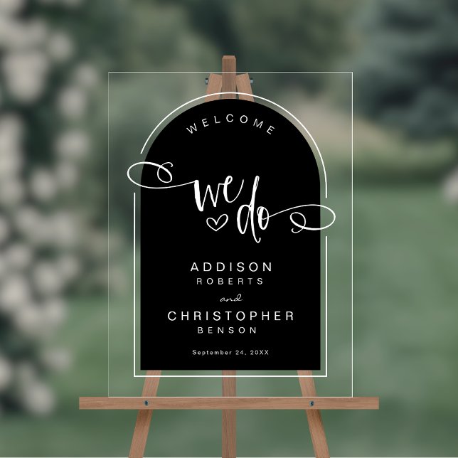 Nous faisons noir blanc Script Mariage moderne Acc (Shown on an 18" x 24" acrylic sign)