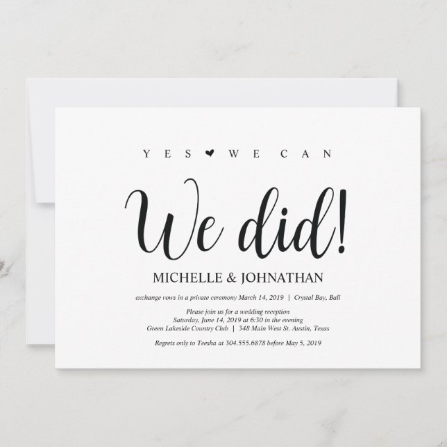 Nous l'avons fait, Mariage Elopement Invitations d (Devant)