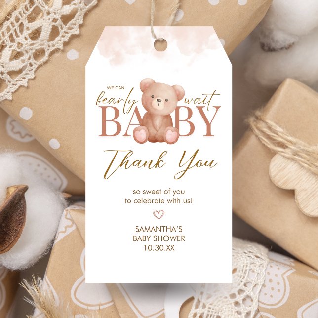 Nous pouvons à peine attendre les étiquettes de ca (Teddy Bear Baby Shower Favor Tags)