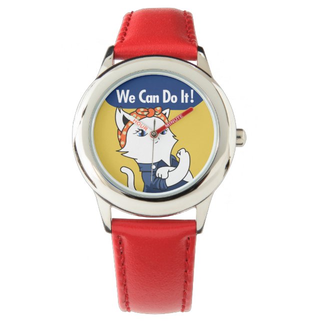 Nous Pouvons Le Faire ! Chat blanc Rosie la montre (devant)