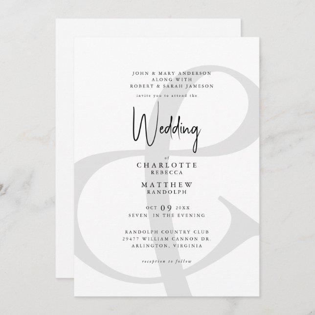 & Nous vous Invitation Mariage moderne (Devant / Derrière)
