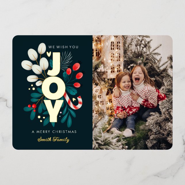Nous Vous Souhaitons Une Carte Foil Photo De Noël  (Recto)