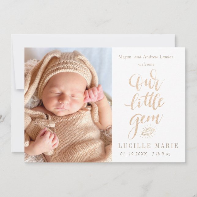 Nouveau bébé Faire-part Notre petit script Gem (Devant)