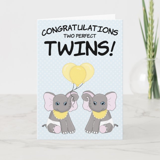 Nouveau Bébé Félicitations Deux Jumeaux Carte Bébé (Devant)