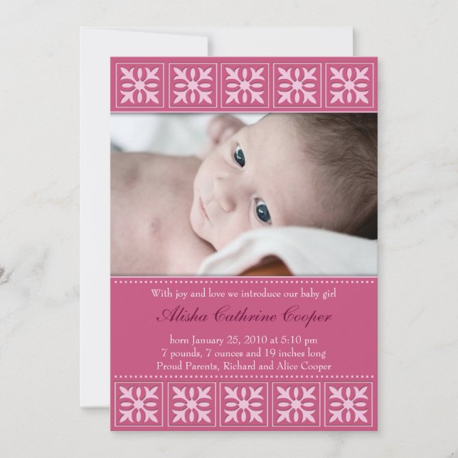 Nouveau bébé fille photo Faire-part de carte plat (Devant)