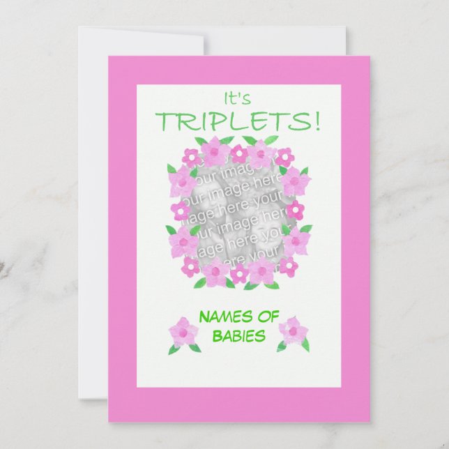 Nouveau bébé fille Triplets Faire-part Carte photo (Devant)