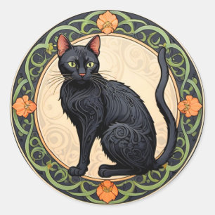 Nouveau Black Cat Runder Aufkleber
